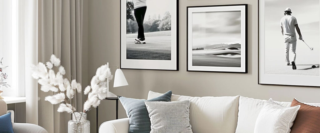 room decorated with golf prints, golf wall art decor